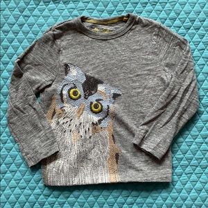 Mini Boden Super Stitch owl tee shirt 3-4 T